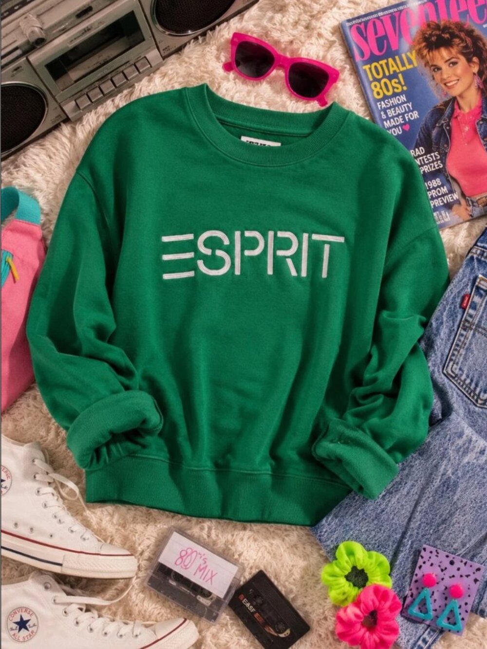 Esprit Green Embroidered Logo Crewneck Sweatshirt NWT XS - Picture 3 of 5